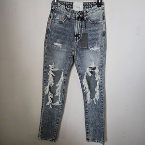 One Teaspoon Jeans Distressed Denim Awesome Baggies Blue Blossom High Waist